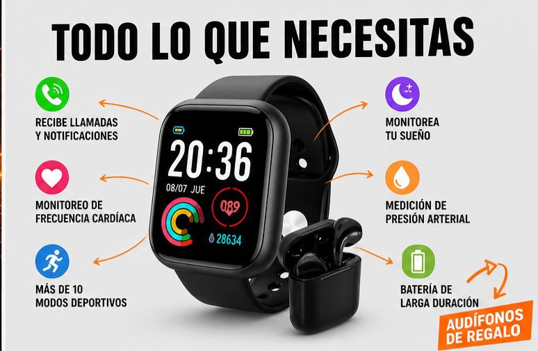 RELOJINTELIGENTE + AUDIFONOS DE REGALO